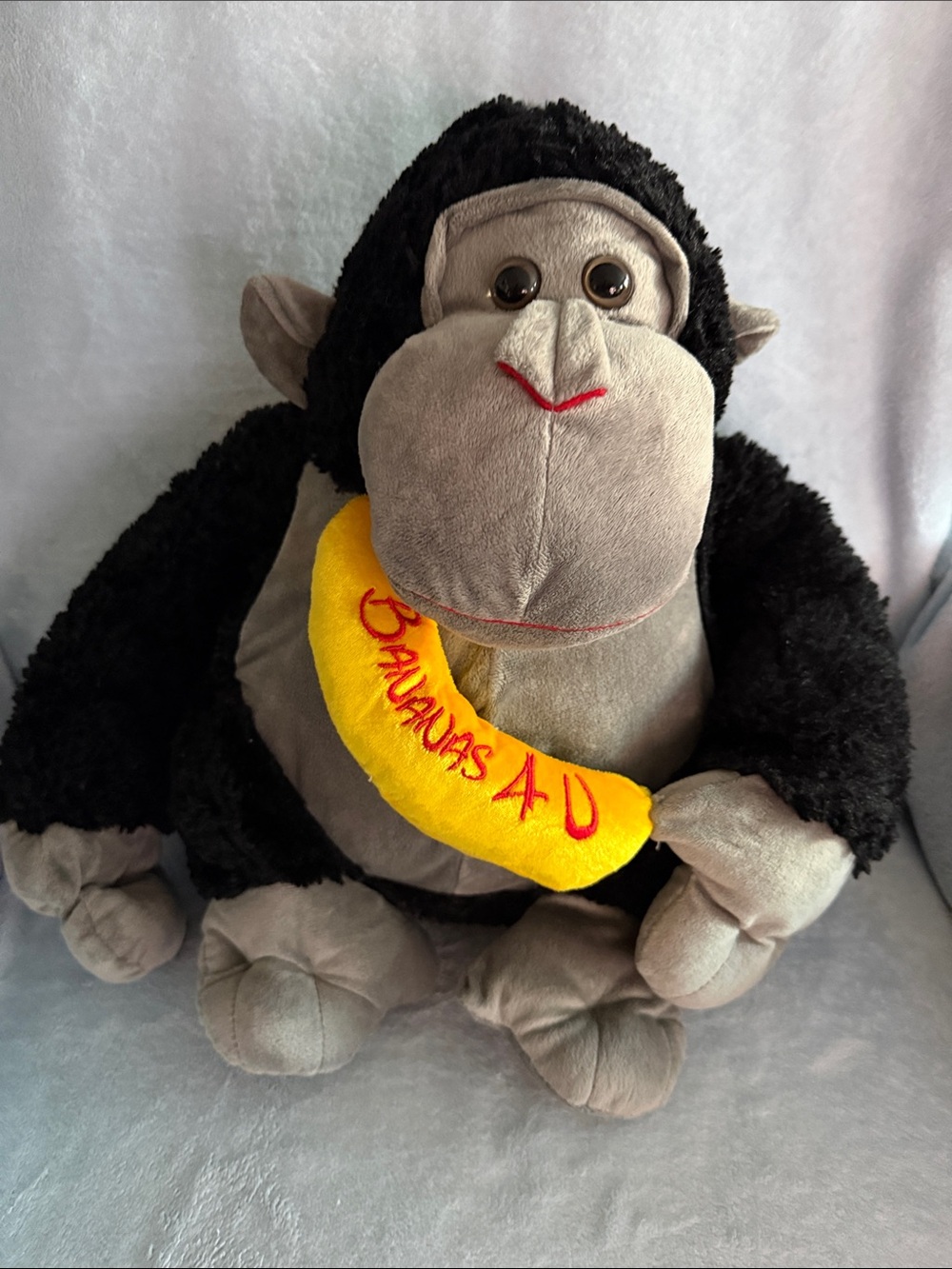 Plush Gray & Black Gorilla with Yellow Banana Toy